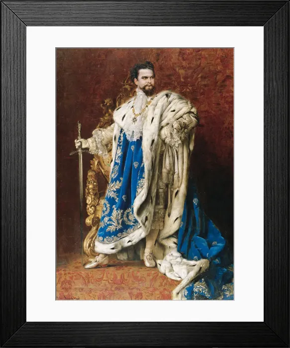 Framed Print : Ludwig II as the Grand Master of the Order of the Knights of St George, 1887. Artist: Schachinger, Gabriel (1850-1913) Framed Print : Ludwig II as the Grand Master of the Order of the Knights of St George, 1887. Artist: Schachinger, Gabriel (1850-1913)