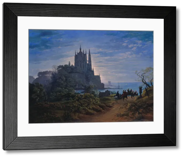 Framed Print : Gothic Church on a Rock by the Sea, 1815. Artist: Schinkel, Karl Friedrich (1781-1841) Framed Print : Gothic Church on a Rock by the Sea, 1815. Artist: Schinkel, Karl Friedrich (1781-1841)