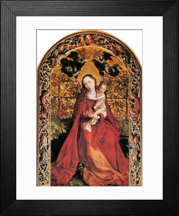Framed Print : Madonna in Rose Garden, 1473. Artist: Schongauer, Martin (ca. 1445 / 50-1491) Framed Print : Madonna in Rose Garden, 1473. Artist: Schongauer, Martin (ca. 1445 / 50-1491)