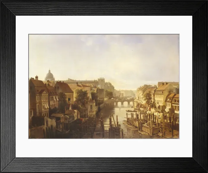 Framed Print : View of the Long Bridge from the Muhlendamm, 1850. Artist: Schwendy, Albert (1820-1902) Framed Print : View of the Long Bridge from the Muhlendamm, 1850. Artist: Schwendy, Albert (1820-1902)