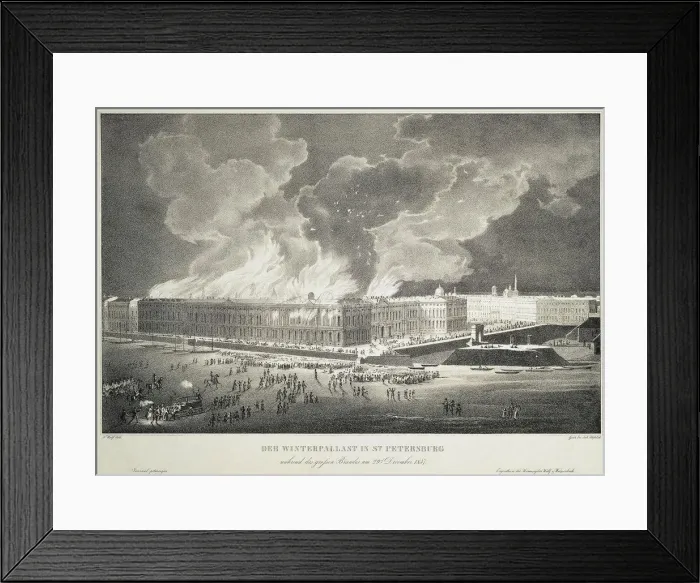 Framed Print : Fire in the Winter Palace on December 29, 1837, c. 1838. Artist: Wolf, Franz (1795-1859) Framed Print : Fire in the Winter Palace on December 29, 1837, c. 1838. Artist: Wolf, Franz (1795-1859)