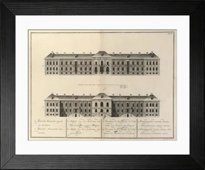 Framed Print : The building of the Imperial Academy of Sciences with Library and Kunstkammer in St. Petersburg, 1741. Artist: Wortmann, Christian Albrecht (1680-1760) Framed Print : The building of the Imperial Academy of Sciences with Library and Kunstkammer in St. Petersburg, 1741. Artist: Wortmann, Christian Albrecht (1680-1760)
