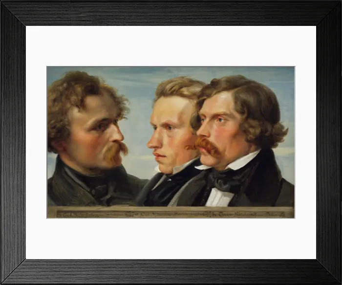 Framed Print : Young Dusseldorf. Group portrait of the painters Karl Friedrich Lessing, Carl Ferdinand Sohn and Theodor Hildebrandt, 1839. Artist: Huebner, Julius (1806-1882) Framed Print : Young Dusseldorf. Group portrait of the painters Karl Friedrich Lessing, Carl Ferdinand Sohn and Theodor Hildebrandt, 1839. Artist: Huebner, Julius (1806-1882)