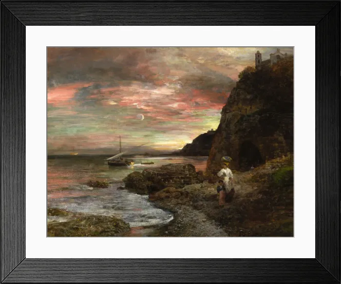 Framed Print : Evening Sun at Posillipo. Artist: Achenbach, Oswald (1827-1905) Framed Print : Evening Sun at Posillipo. Artist: Achenbach, Oswald (1827-1905)