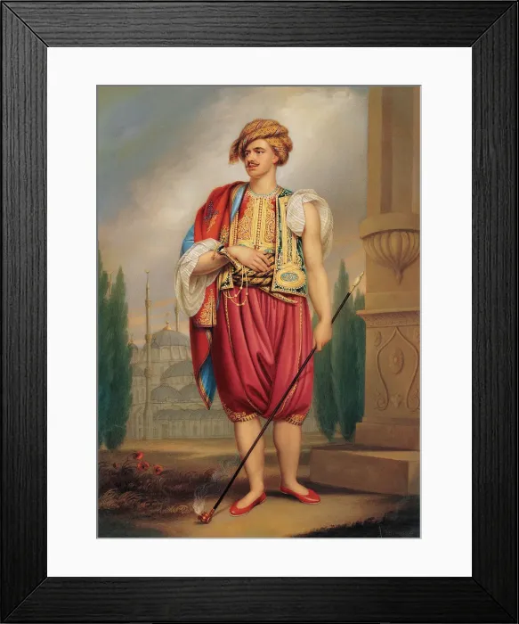 Framed Print : Portrait of Thomas Hope (1769?1831) in Turkish Costume (after William Beechey), Early 19th cen Artist: Bone, Henry (1755-1834) Framed Print : Portrait of Thomas Hope (1769?1831) in Turkish Costume (after William Beechey), Early 19th cen Artist: Bone, Henry (1755-1834)