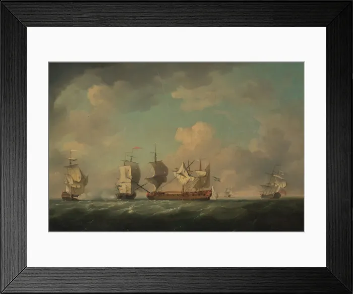 Framed Print : Capture of the French Treasure Ships Marquis d Antin and Louis Erasme, Between 1745 and 1755. Artist: Brooking, Charles (1723-1759) Framed Print : Capture of the French Treasure Ships Marquis d Antin and Louis Erasme, Between 1745 and 1755. Artist: Brooking, Charles (1723-1759)