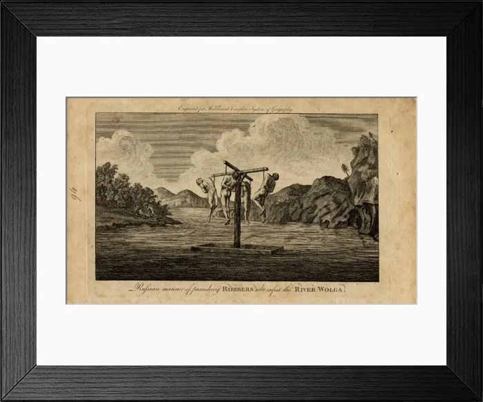 Framed Print : The Punishment of Russian Robbers on the River Volga, 1778. Artist: Anonymous