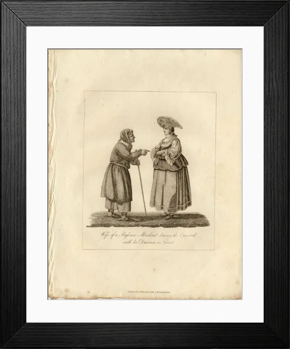 Framed Print : Merchants wife wuth Nurse during Fasching, 1833. Artist: Anonymous Framed Print : Merchants wife wuth Nurse during Fasching, 1833. Artist: Anonymous