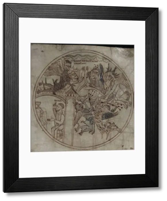 Framed Print : Demons attack Guthlac (Manuscript The life of Saint Guthlac), Early 12th century. Artist: Anonymous Framed Print : Demons attack Guthlac (Manuscript The life of Saint Guthlac), Early 12th century. Artist: Anonymous