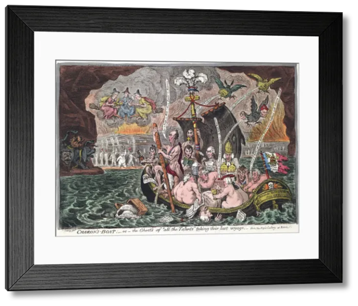 Framed Print : Charons Boat or The Ghosts of all the Talents taking their last voyage, 1807. Artist: Gillray, James (1757-1815) Framed Print : Charons Boat or The Ghosts of all the Talents taking their last voyage, 1807. Artist: Gillray, James (1757-1815)