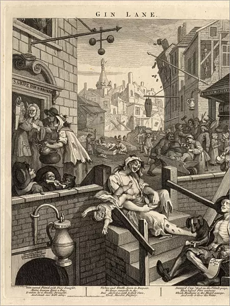 Gin Lane (Beer Street and Gin Lane 2), 1751. Artist: Hogarth, William (1697-1764)