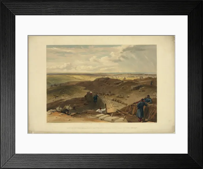 Framed Print : Malakoff redoubt, battery gervais and rear of the redan, 1855. Artist: Simpson, William (1832-1898) Framed Print : Malakoff redoubt, battery gervais and rear of the redan, 1855. Artist: Simpson, William (1832-1898)