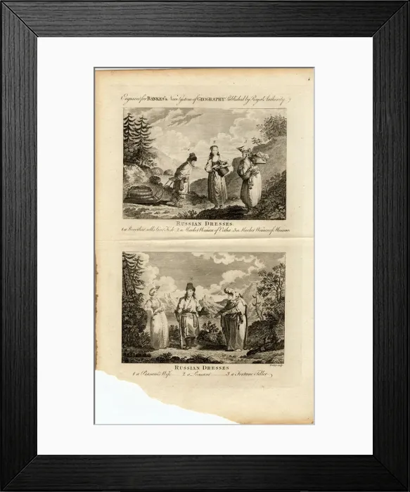 Framed Print : Russian Dresses, ca 1775. Artist: Tookey, James (active End of 18th cen. ) Framed Print : Russian Dresses, ca 1775. Artist: Tookey, James (active End of 18th cen. )