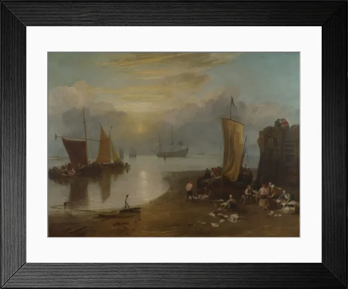 Framed Print : Sun rising through Vapour. Fishermen cleaning and selling Fish, 1804-1806. Artist: Turner, Joseph Mallord William (1775-1851) Framed Print : Sun rising through Vapour. Fishermen cleaning and selling Fish, 1804-1806. Artist: Turner, Joseph Mallord William (1775-1851)