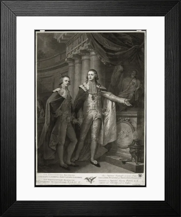Framed Print : Portrait of Grand Dukes Alexander Pavlovich and Constantine Pavlovich of Russia, 1797. Artist: Walker, James (1748-ca. 1808) Framed Print : Portrait of Grand Dukes Alexander Pavlovich and Constantine Pavlovich of Russia, 1797. Artist: Walker, James (1748-ca. 1808)