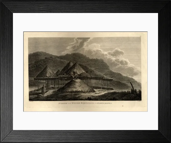 Framed Print : Summer and Winter Habitations in Kamchatka (from the Voyage to the Pacific Ocean), 1785. Artist: Webber, John (1751-1793) Framed Print : Summer and Winter Habitations in Kamchatka (from the Voyage to the Pacific Ocean), 1785. Artist: Webber, John (1751-1793)