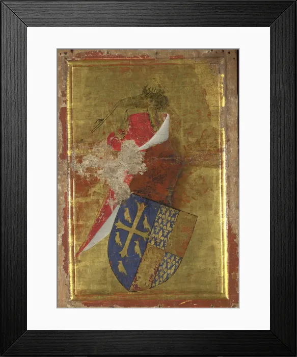 Framed Print : The coat of arms of Richard II of England (The outside panel of the Wilton Diptych), Between 1395 and 1399. Artist: Wilton Master (active 1395 - 1399) Framed Print : The coat of arms of Richard II of England (The outside panel of the Wilton Diptych), Between 1395 and 1399. Artist: Wilton Master (active 1395 - 1399)