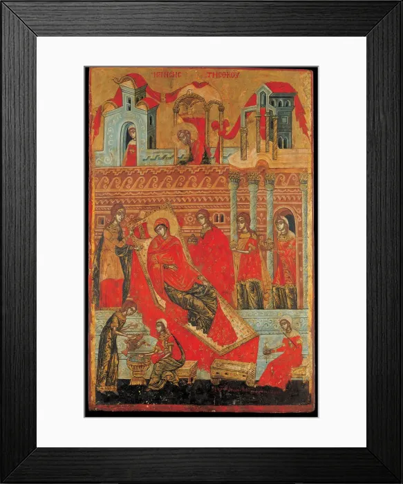 Framed Print : The Birth of the Virgin, 17th century. Artist: Adrianoupolitis, Konstantinos (active 17th century) Framed Print : The Birth of the Virgin, 17th century. Artist: Adrianoupolitis, Konstantinos (active 17th century)