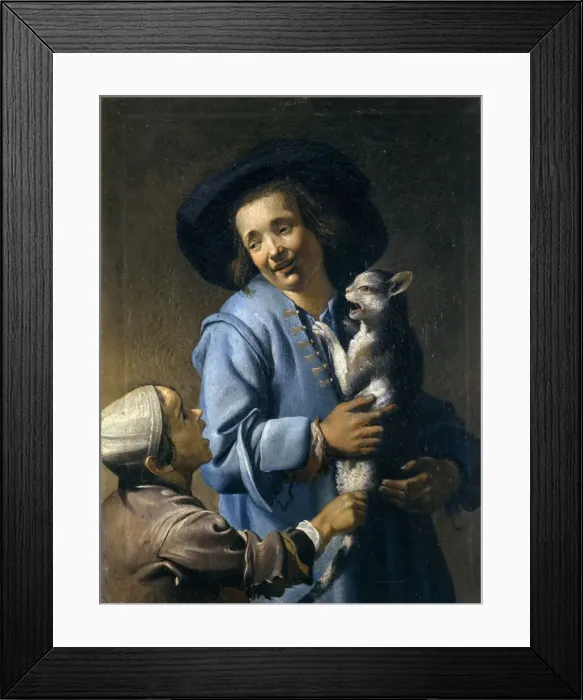 Framed Print : Youths playing with the cat, 1620-1625. Artist: Bloemaert, Abraham (1566-1651) Framed Print : Youths playing with the cat, 1620-1625. Artist: Bloemaert, Abraham (1566-1651)