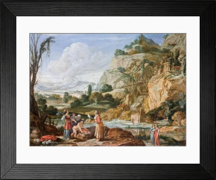 Framed Print : The Finding of the Infant Moses by Pharaohs Daughter, 17th century. Artist: Breenbergh, Bartholomeus (1598-1657) Framed Print : The Finding of the Infant Moses by Pharaohs Daughter, 17th century. Artist: Breenbergh, Bartholomeus (1598-1657)