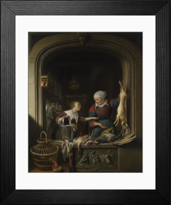 Framed Print : A Poulterers Shop, c. 1670. Artist: Dou, Gerard (Gerrit) (1613-1675) Framed Print : A Poulterers Shop, c. 1670. Artist: Dou, Gerard (Gerrit) (1613-1675)