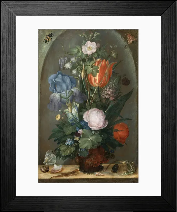Framed Print : Flower Still Life with Two Lizards, 1603. Artist: Savery, Roelant (1576-1639) Framed Print : Flower Still Life with Two Lizards, 1603. Artist: Savery, Roelant (1576-1639)