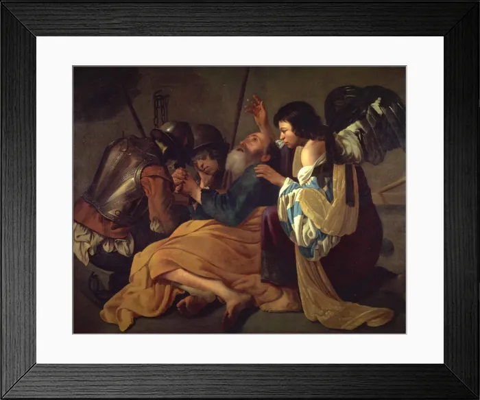 Framed Print : The Liberation of Saint Peter. Artist: Terbrugghen, Hendrick, follower of Framed Print : The Liberation of Saint Peter. Artist: Terbrugghen, Hendrick, follower of