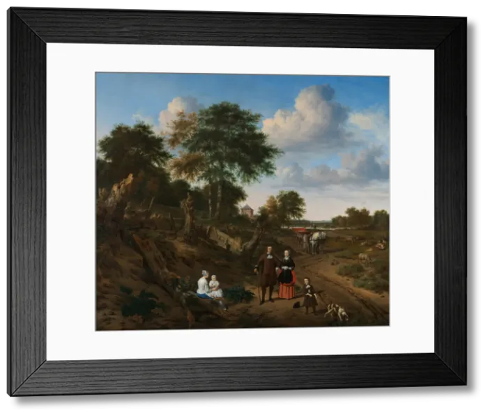 Framed Print : Portrait of a Couple with two Children and a Nursemaid in a Landscape, 1667. Artist: Velde, Adriaen, van de (1636-1672) Framed Print : Portrait of a Couple with two Children and a Nursemaid in a Landscape, 1667. Artist: Velde, Adriaen, van de (1636-1672)