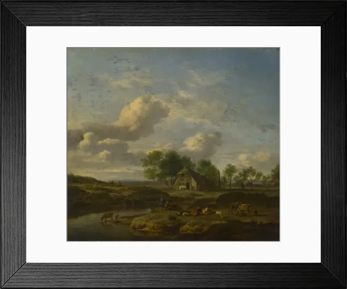 Framed Print : Landscape with a Farm by a Stream, 1661. Artist: Velde, Adriaen, van de (1636-1672) Framed Print : Landscape with a Farm by a Stream, 1661. Artist: Velde, Adriaen, van de (1636-1672)