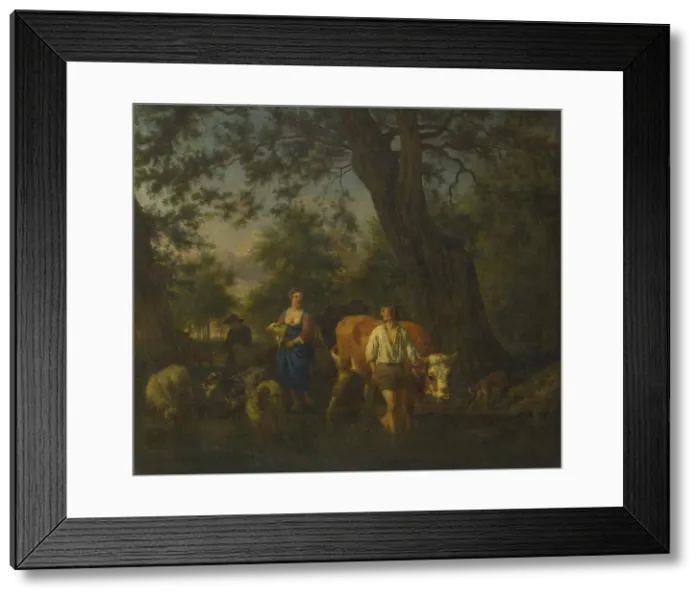 Framed Print : Peasants with Cattle fording a Stream, ca 1662. Artist: Velde, Adriaen, van de (1636-1672) Framed Print : Peasants with Cattle fording a Stream, ca 1662. Artist: Velde, Adriaen, van de (1636-1672)