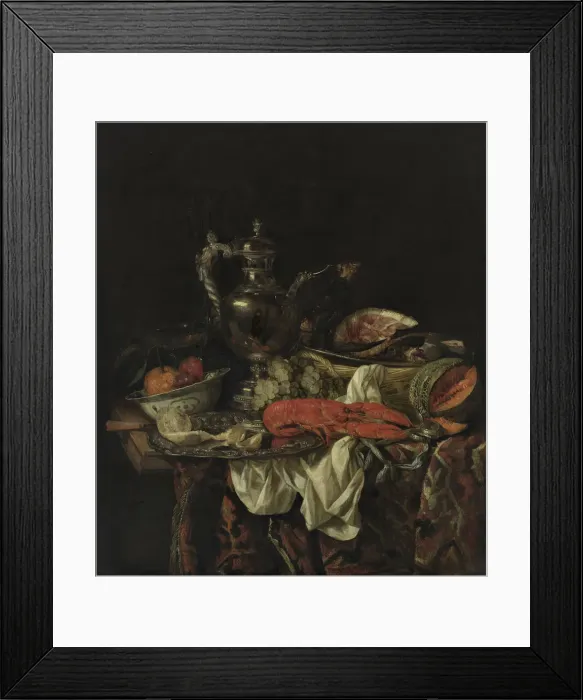 Framed Print : Still life with a silver pitcher, 1660s. Artist: Beijeren, Abraham Hendricksz, van (1620 / 21-1690) Framed Print : Still life with a silver pitcher, 1660s. Artist: Beijeren, Abraham Hendricksz, van (1620 / 21-1690)