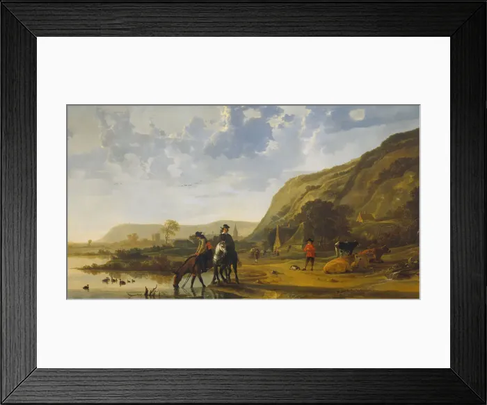 Framed Print : River Landscape with Riders, c. 1655. Artist: Cuyp, Aelbert (1620-1691) Framed Print : River Landscape with Riders, c. 1655. Artist: Cuyp, Aelbert (1620-1691)