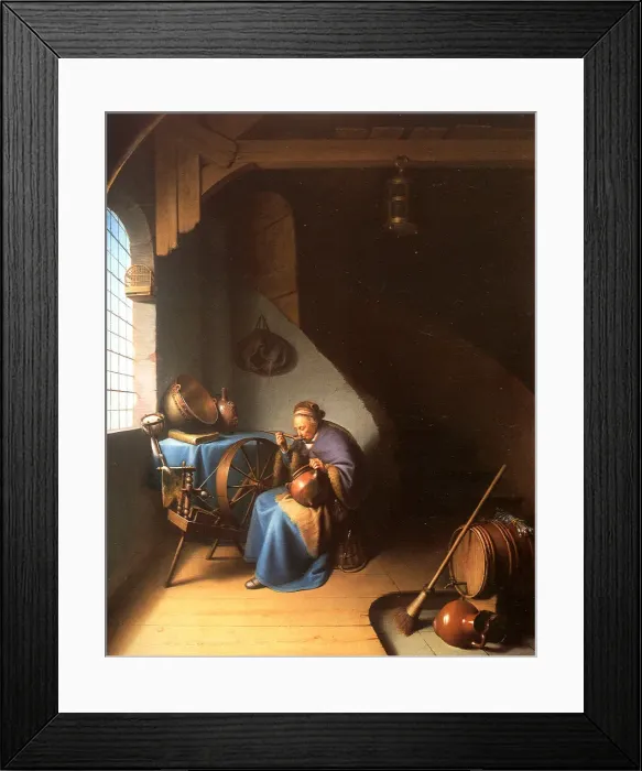 Framed Print : Interior with a Woman eating Porridge. Artist: Dou, Gerard (Gerrit) (1613-1675) Framed Print : Interior with a Woman eating Porridge. Artist: Dou, Gerard (Gerrit) (1613-1675)