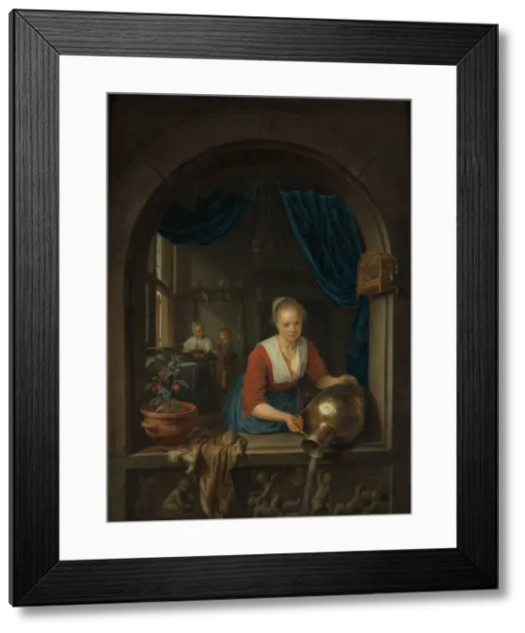 Framed Print : Maid at the window, c. 1660. Artist: Dou, Gerard (Gerrit) (1613-1675) Framed Print : Maid at the window, c. 1660. Artist: Dou, Gerard (Gerrit) (1613-1675)