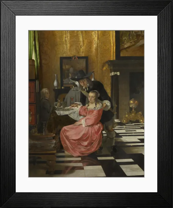Framed Print : An Interior, with a Woman refusing a Glass of Wine, c. 1660. Artist: Dutch master Framed Print : An Interior, with a Woman refusing a Glass of Wine, c. 1660. Artist: Dutch master
