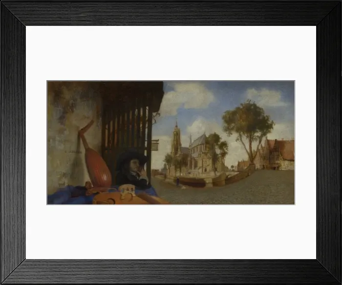 Framed Print : A View of Delft, with a Musical Instrument Sellers Stall, 1652. Artist: Fabritius, Carel (1622-1654) Framed Print : A View of Delft, with a Musical Instrument Sellers Stall, 1652. Artist: Fabritius, Carel (1622-1654)