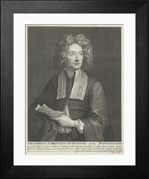 Framed Print : Portrait of the Composer and Violinist Arcangelo Corelli (1653-1713). Artist: Folkema, Jacob (1692-1767) Framed Print : Portrait of the Composer and Violinist Arcangelo Corelli (1653-1713). Artist: Folkema, Jacob (1692-1767)
