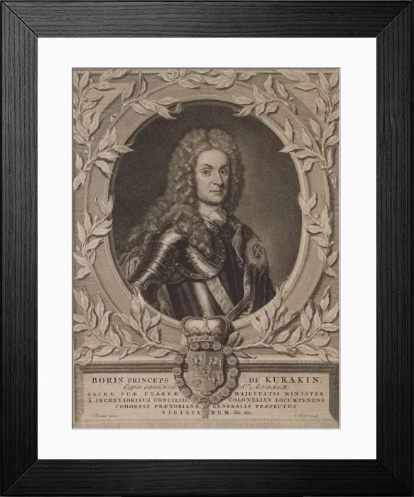 Framed Print : Portrait of Prince Boris Ivanovich Kurakin (1676-1727), after 1717. Artist: Gunst, Pieter Stevens, van (1659-1724) Framed Print : Portrait of Prince Boris Ivanovich Kurakin (1676-1727), after 1717. Artist: Gunst, Pieter Stevens, van (1659-1724)