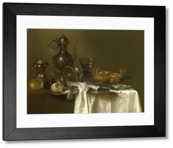 Framed Print : Still Life: Pewter, Silver Vessels and a Crab, ca 1636. Artist: Heda, Willem Claesz (1594-1680) Framed Print : Still Life: Pewter, Silver Vessels and a Crab, ca 1636. Artist: Heda, Willem Claesz (1594-1680)
