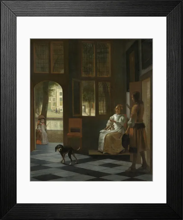 Framed Print : A Woman Directing a Young Man With a Letter, 1670. Artist: Hooch, Pieter, de (1629-1684) Framed Print : A Woman Directing a Young Man With a Letter, 1670. Artist: Hooch, Pieter, de (1629-1684)