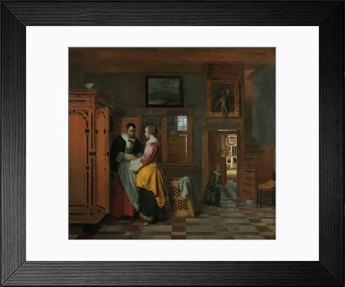 Framed Print : Interior with Women beside a Linen Chest, 1663. Artist: Hooch, Pieter, de (1629-1684) Framed Print : Interior with Women beside a Linen Chest, 1663. Artist: Hooch, Pieter, de (1629-1684)
