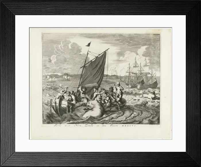 Framed Print : Tthe voyage to Novaya Zemlya in 1596, 1679-1681. Artist: Luyken, Jan (Johannes) (1649-1712) Framed Print : Tthe voyage to Novaya Zemlya in 1596, 1679-1681. Artist: Luyken, Jan (Johannes) (1649-1712)