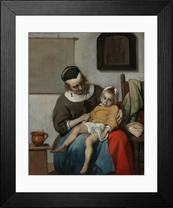 Framed Print : The Sick Child, ca 1663. Artist: Metsu, Gabriel (1629-1667) Framed Print : The Sick Child, ca 1663. Artist: Metsu, Gabriel (1629-1667)