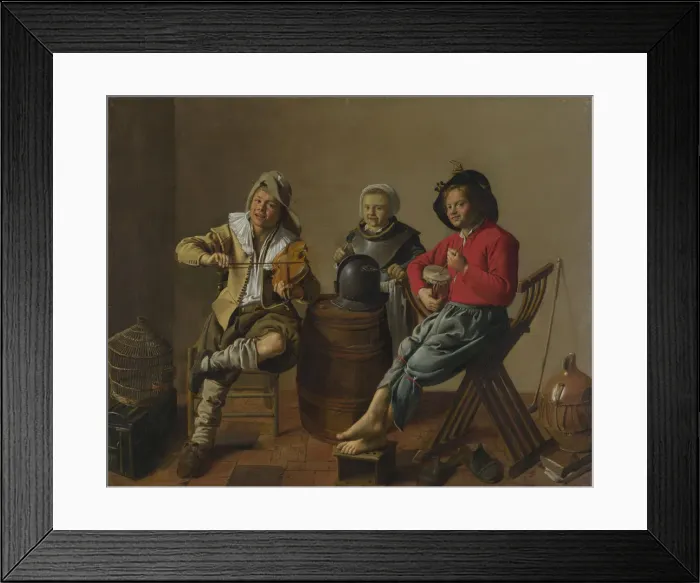 Framed Print : Two Boys and a Girl making Music, 1629. Artist: Molenaer, Jan Miense (c. 1610-1668) Framed Print : Two Boys and a Girl making Music, 1629. Artist: Molenaer, Jan Miense (c. 1610-1668)
