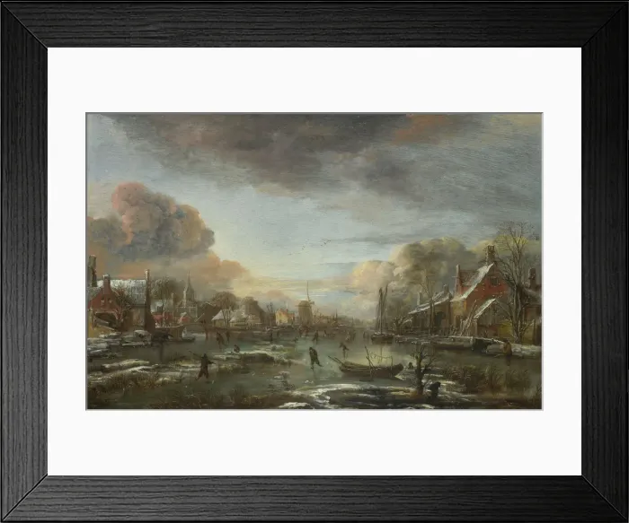 Framed Print : A Frozen River by a Town at Evening, ca 1665. Artist: Neer, Aert, van der (1603-1677) Framed Print : A Frozen River by a Town at Evening, ca 1665. Artist: Neer, Aert, van der (1603-1677)