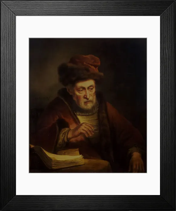 Framed Print : Old Man holding a Pair of Spectacles. Artist: Pluym, Karel van der (1625-1672) Framed Print : Old Man holding a Pair of Spectacles. Artist: Pluym, Karel van der (1625-1672)
