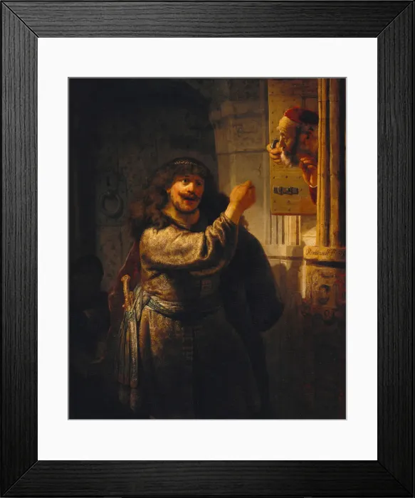 Framed Print : Samson threatened his father-in-law, 1635. Artist: Rembrandt van Rhijn (1606-1669) Framed Print : Samson threatened his father-in-law, 1635. Artist: Rembrandt van Rhijn (1606-1669)
