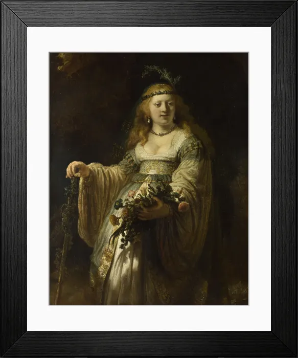 Framed Print : Saskia van Uylenburgh in Arcadian Costume, 1635. Artist: Rembrandt van Rhijn (1606-1669) Framed Print : Saskia van Uylenburgh in Arcadian Costume, 1635. Artist: Rembrandt van Rhijn (1606-1669)