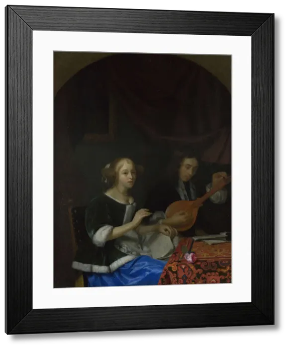 Framed Print : A Woman singing and a Man with a Cittern, ca. 1665-1667. Artist: Schalcken, Godfried Cornelisz (1643-1706) Framed Print : A Woman singing and a Man with a Cittern, ca. 1665-1667. Artist: Schalcken, Godfried Cornelisz (1643-1706)