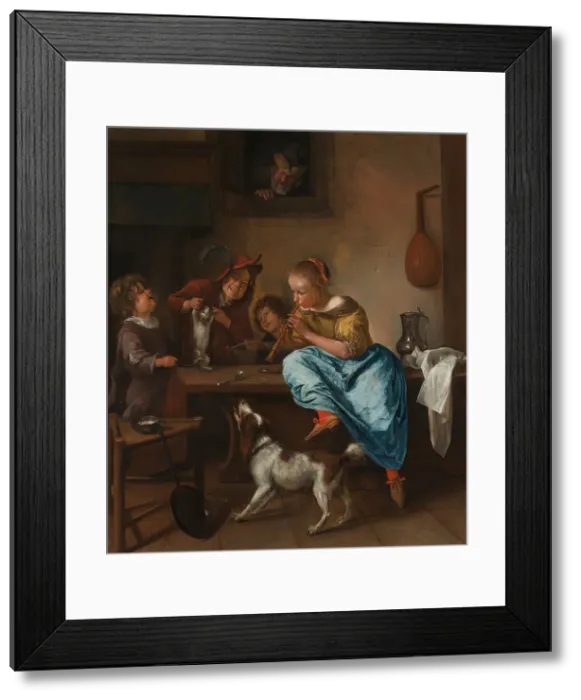 Framed Print : Children teaching a Cat to dance (The Dancing Lesson), Between 1660 and 1670. Artist: Steen, Jan Havicksz (1626-1679) Framed Print : Children teaching a Cat to dance (The Dancing Lesson), Between 1660 and 1670. Artist: Steen, Jan Havicksz (1626-1679)